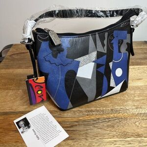 NWT ICON Baby Hobo Shoulder Bag – Abstract Art, Picasso Inspired, Blue/Black